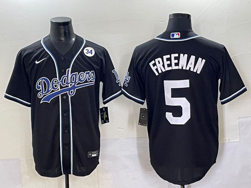 Men 2025 Los Angeles Dodgers 5 Freeman Black Three generations Fashion Nike MLB Jersey style 70410